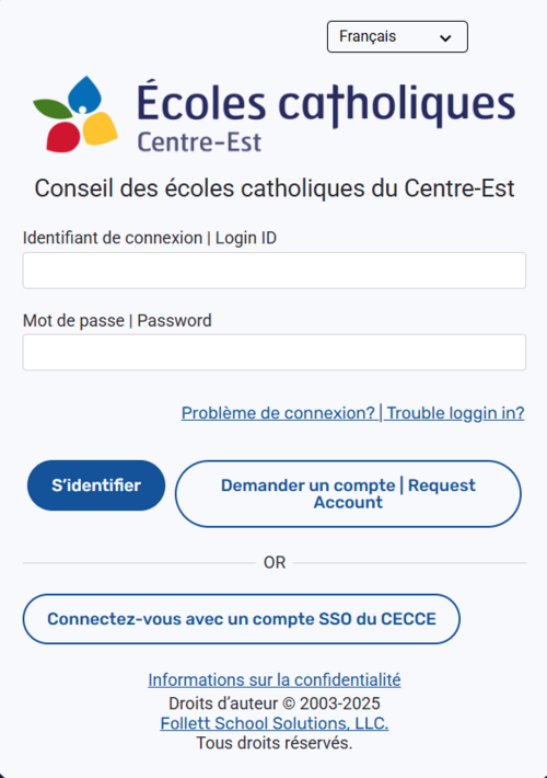 Page de connexion du magasin en ligne du CECCE avec champs identifiant, mot de passe et options de connexion.