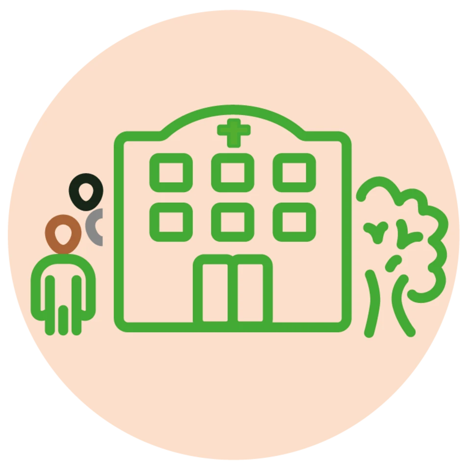 Pilier 3 : Icône d’un bâtiment scolaire avec des élèves et un arbre.