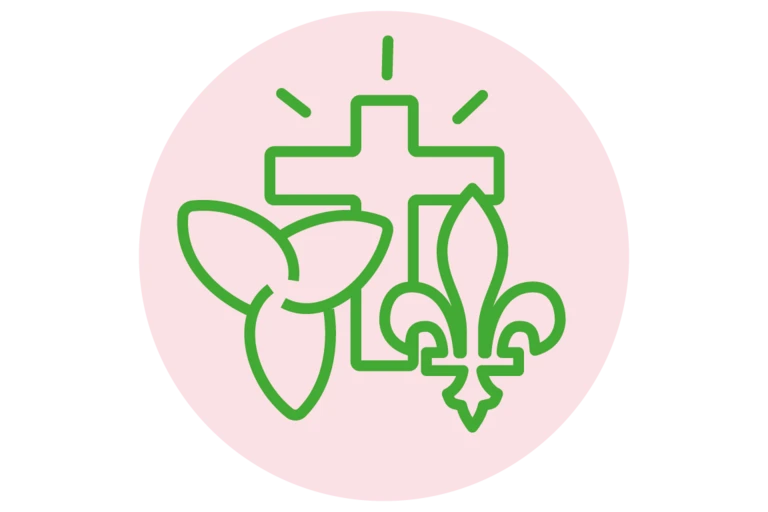 Pilier 2 : Icône d’une croix, d’une fleur de lys et du symbole de l’Ontario.