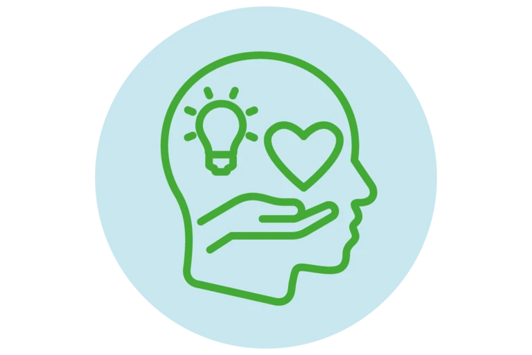 Pilier 4 : Icône d’une tête avec une ampoule, un cœur et une main.