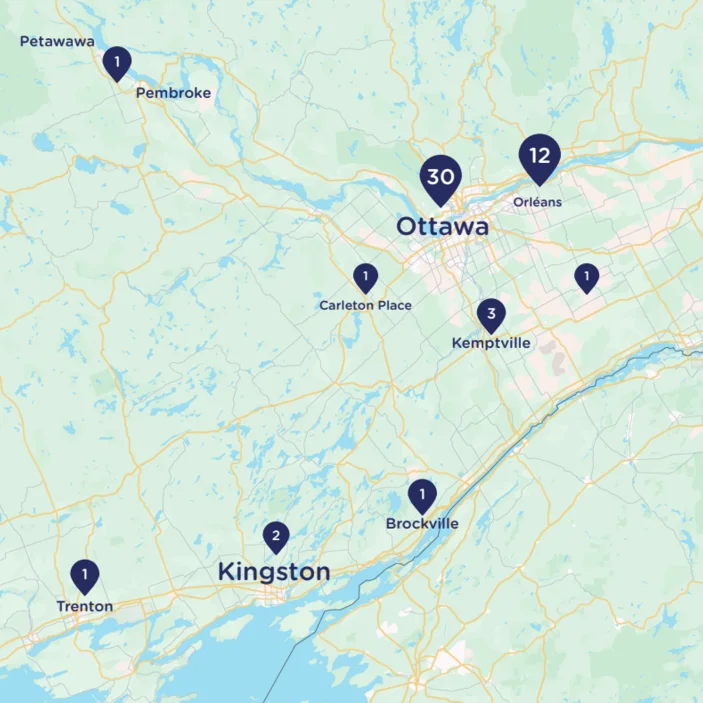 Carte des régions desservies par les écoles du CECCE