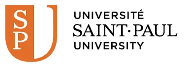 Logo de l’Université Saint-Paul – Icône en forme de blason orange avec les lettres SP. Texte en noir : Université Saint-Paul University.